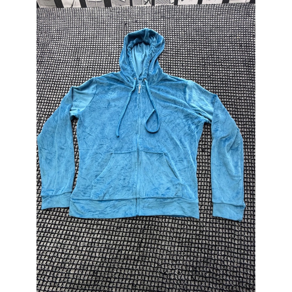 NY & C Zip Up Hoodie Womens Small Blue Velour Soft Stretch Pocket